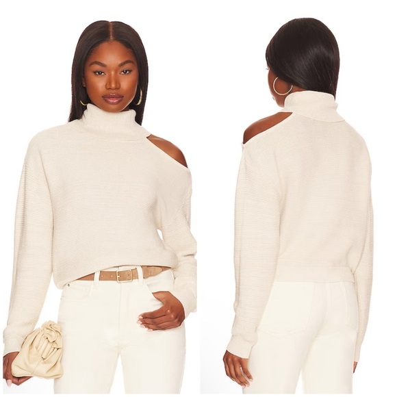 BCBGENERATION x REVOLVE Mock Neck Cutout Sweater in Ivory Champagne Size L - Picture 1 of 10